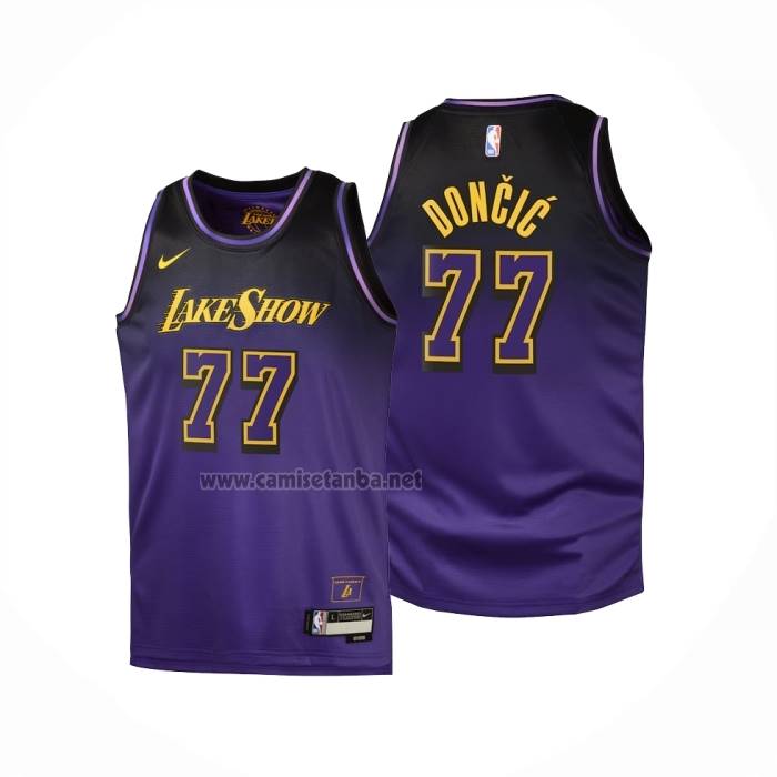 Camiseta Nino Los Angeles Lakers Luka Doncic NO 77 Ciudad 2024-25 Violeta